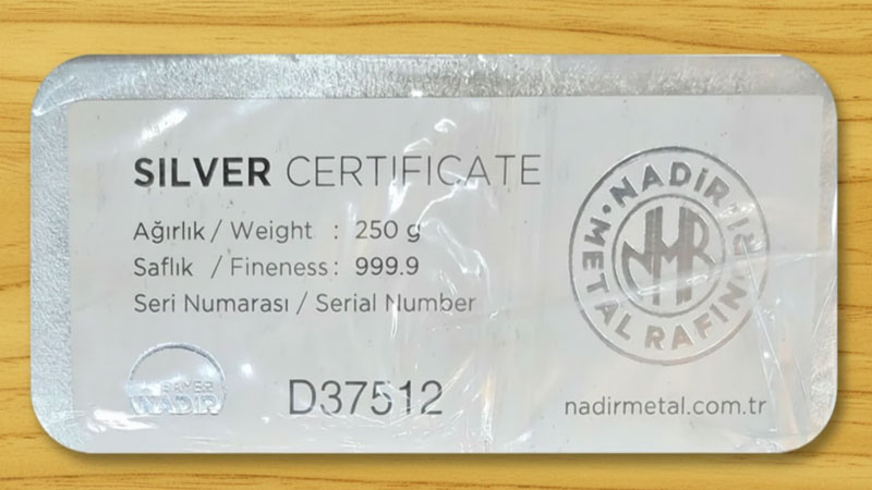 اطلاعات درج‌شده روی سرتیفیکت شمش نقره 